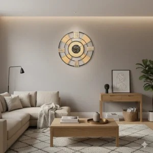 Corenaya Wanduhr – Home Esprit (100 × 9 × 100 cm, Schwarz/Natur, Metall & Rattan) – Bild 2