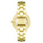 Elegante Nine West Damenuhr ( 34 mm) in Gold mit spritzwasserbeständigem Gehäuse und robustem Quarzwerk.