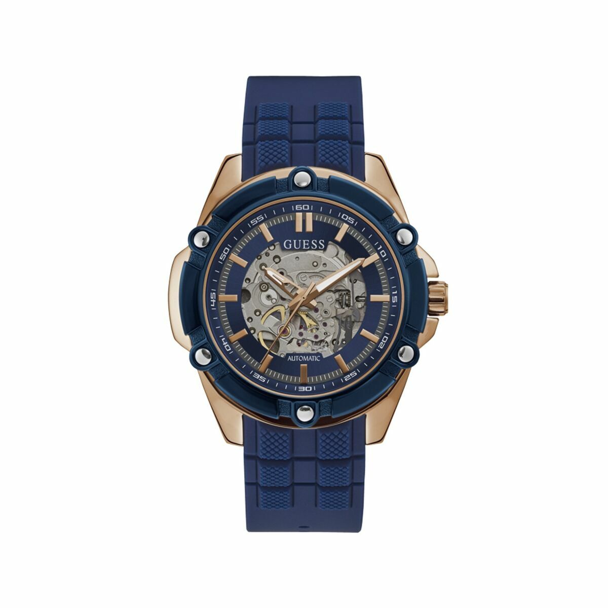 S0389266_0 Guess Herrenuhr (47 mm) in Rosa mit Silikonarmband und Edelstahlgehäuse, ideal für jeden Anlass.
