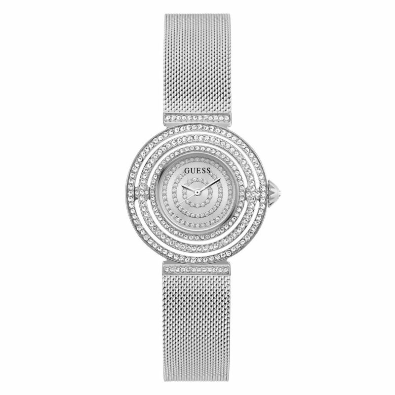Guess Damenuhr (36 mm) in elegantem Grau mit Edelstahlarmband und Quarzwerk, perfektes Accessoire für jeden Anlass.