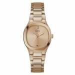 Guess Damenuhr (33 mm) in rosa mit Edelstahlarmband und Quarzwerk, elegantes Design für jeden Anlass.