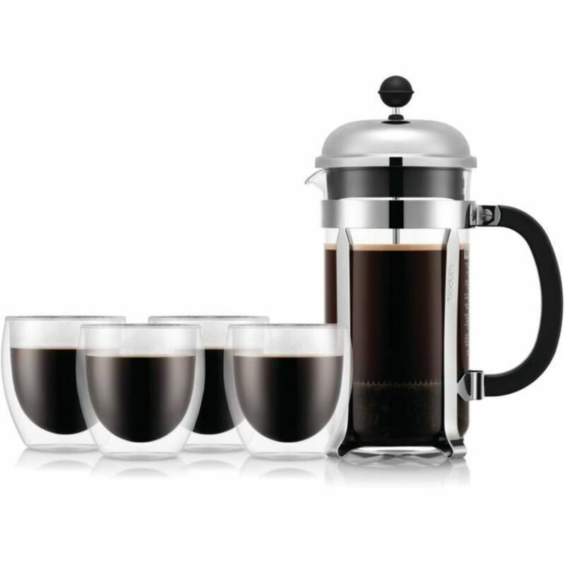 Bodum Kaffeemaschine 1 L mit 8 Tassen, durchsichtige Kolben-Kaffeemaschine aus Edelstahl und Borosilikatglas.