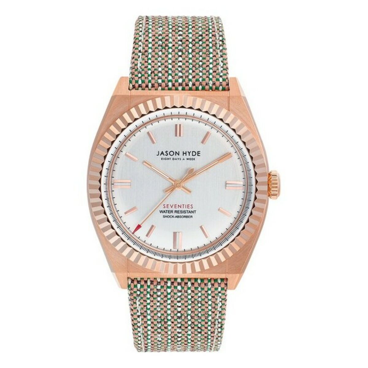 S0349464_0 Jason Hyde Herrenuhr (Ø 40 mm) in Rotgold mit braunem Textilarmband und Edelstahlgehäuse.