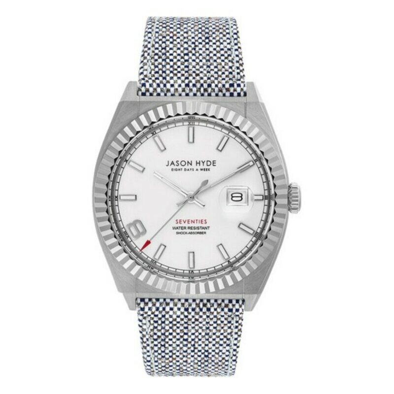 Jason Hyde Herrenuhr (Ø 40 mm) in elegantem Grau mit robustem Edelstahlgehäuse und Textilarmband.