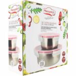 Lunchbox Silberfarben Menastyl (2 Stück) aus Edelstahl, rund und mikrowellengeeignet, ideal für unterwegs