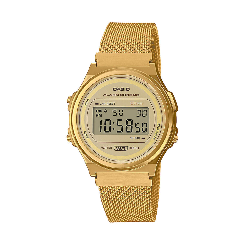 Casio Damenuhr Edelstahl in Gold und Schwarz, stilvolles Design mit praktischen Funktionen.