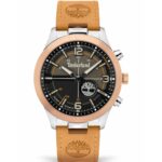 Timberland Herrenuhr (44 mm) mit grauem Edelstahlgehäuse und braunem Lederarmband, ideal für stilbewusste Träger.
