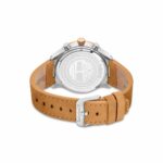 Timberland Herrenuhr (44 mm) mit grauem Edelstahlgehäuse und braunem Lederarmband, ideal für stilbewusste Träger.