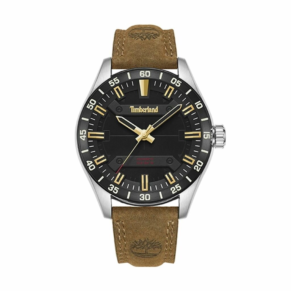 Timberland Herrenuhr (46 mm) mit Edelstahlgehäuse und Lederarmband, stilvolles Design für jeden Anlass.