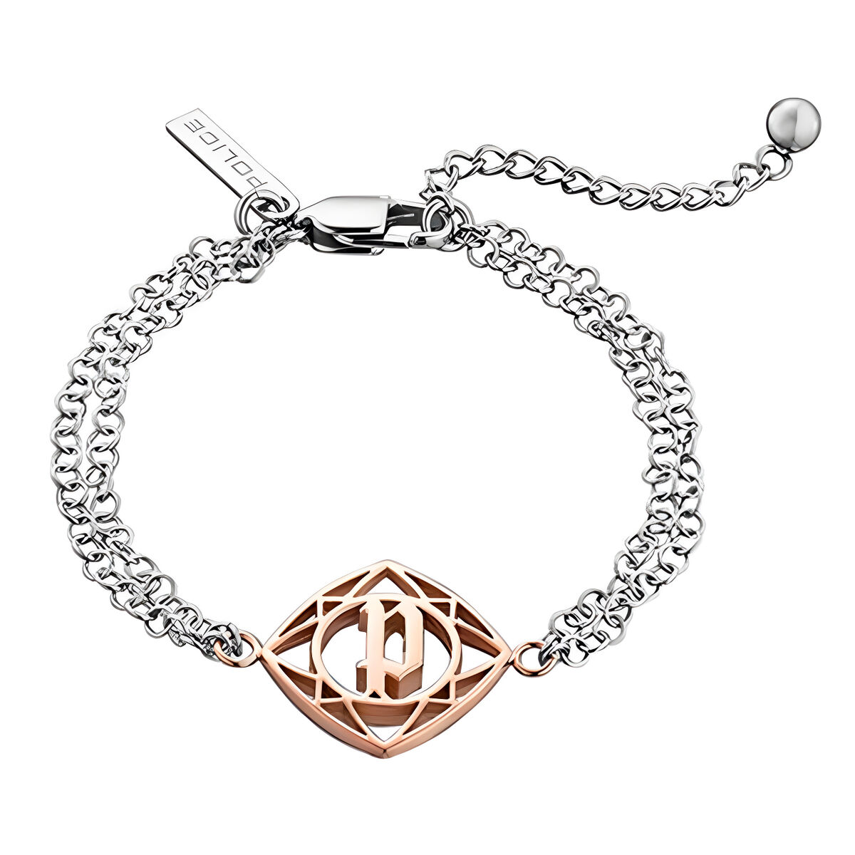 S0378331_0 Elegantes Damen-Armband Police in Silber und Gold, 25 cm aus hochwertigem Edelstahl mit Karabinerhakenverschluss.