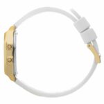 Ice Damenuhr (34 mm) in elegantem Gold und Weiß mit Silikonarmband und Quarzwerk.