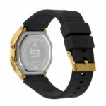 Ice Damenuhr (32 mm) aus Edelstahl mit schwarzem Silikonarmband und goldenen Akzenten.