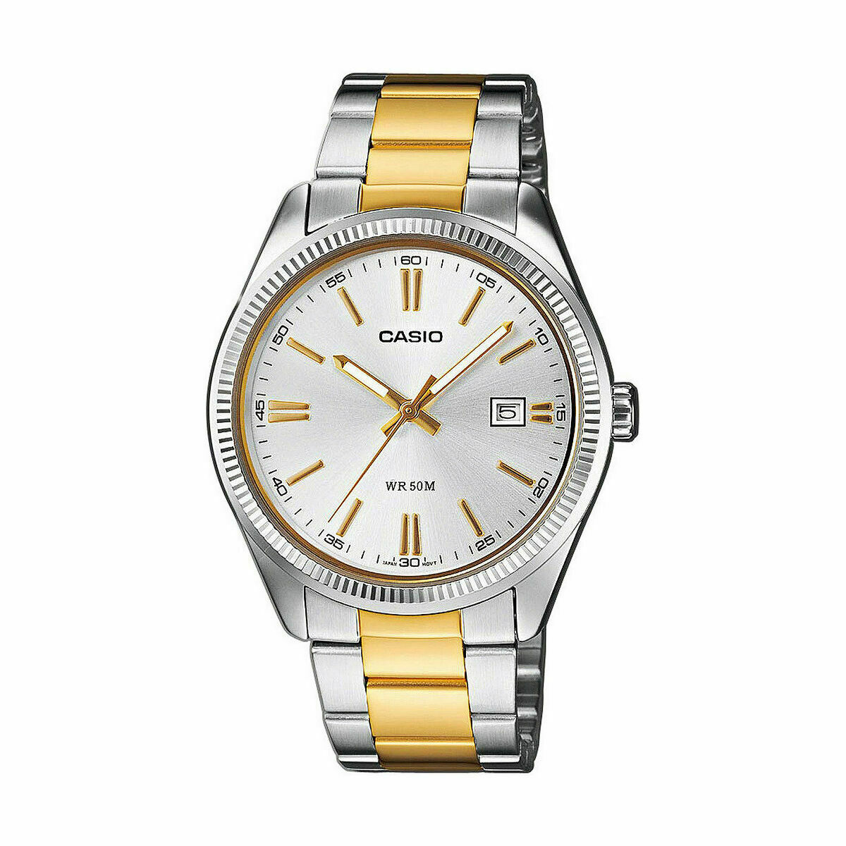 S0443021_0 Casio Herrenuhr mit Edelstahlarmband und buntem Design, ideal für jeden Anlass.