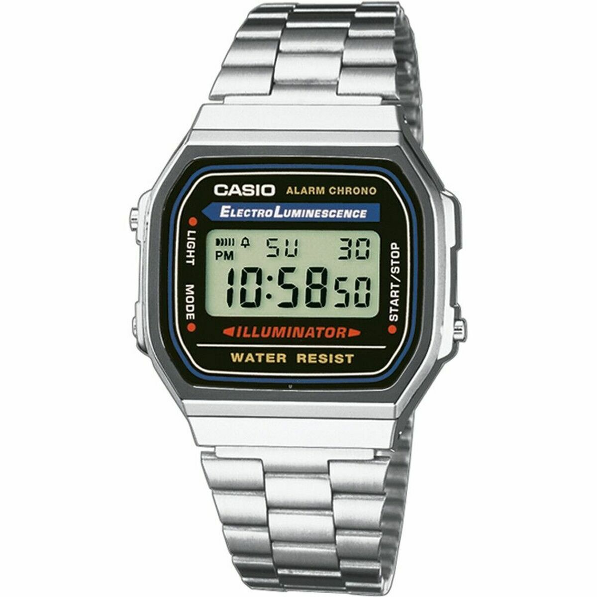 S0440525_0 Casio Herrenuhr Schwarz Silber mit silbernem Edelstahlarmband und schwarzem Zifferblatt, ideal für stilbewusste Nutzer.