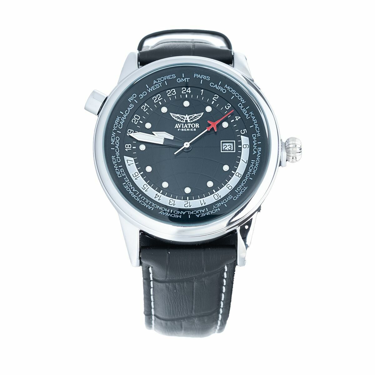 S0392189_0 Aviator Herrenuhr (45 mm) in elegantem Design mit Lederarmband und Edelstahlgehäuse, ideal für stilbewusste Träger.