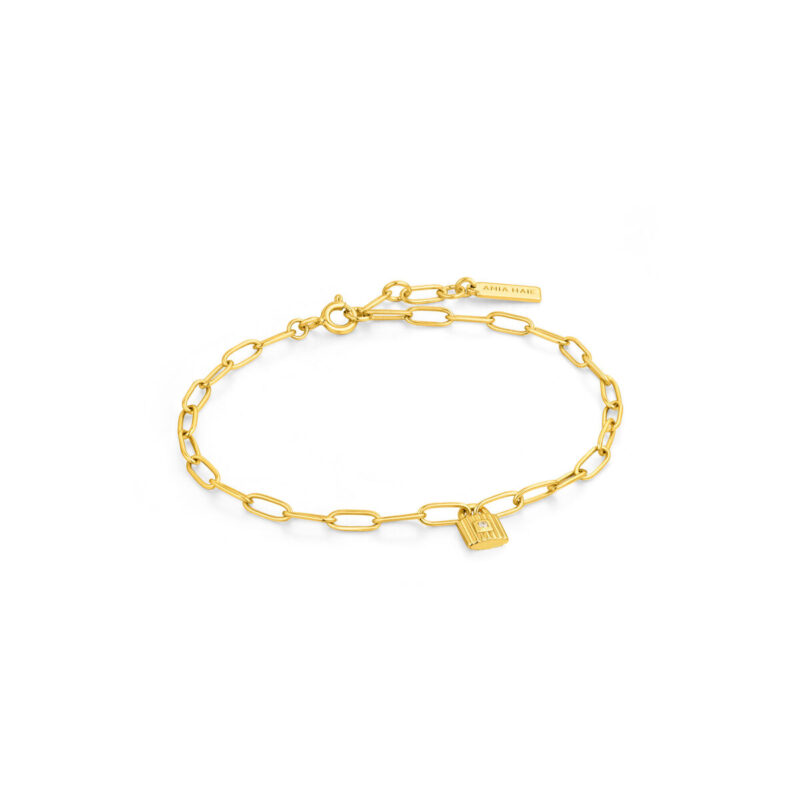 Damen-Armband Ania Haie Gold aus Sterlingsilber, 19 cm lang, elegantes Design mit Karabinerhakenverschluss.