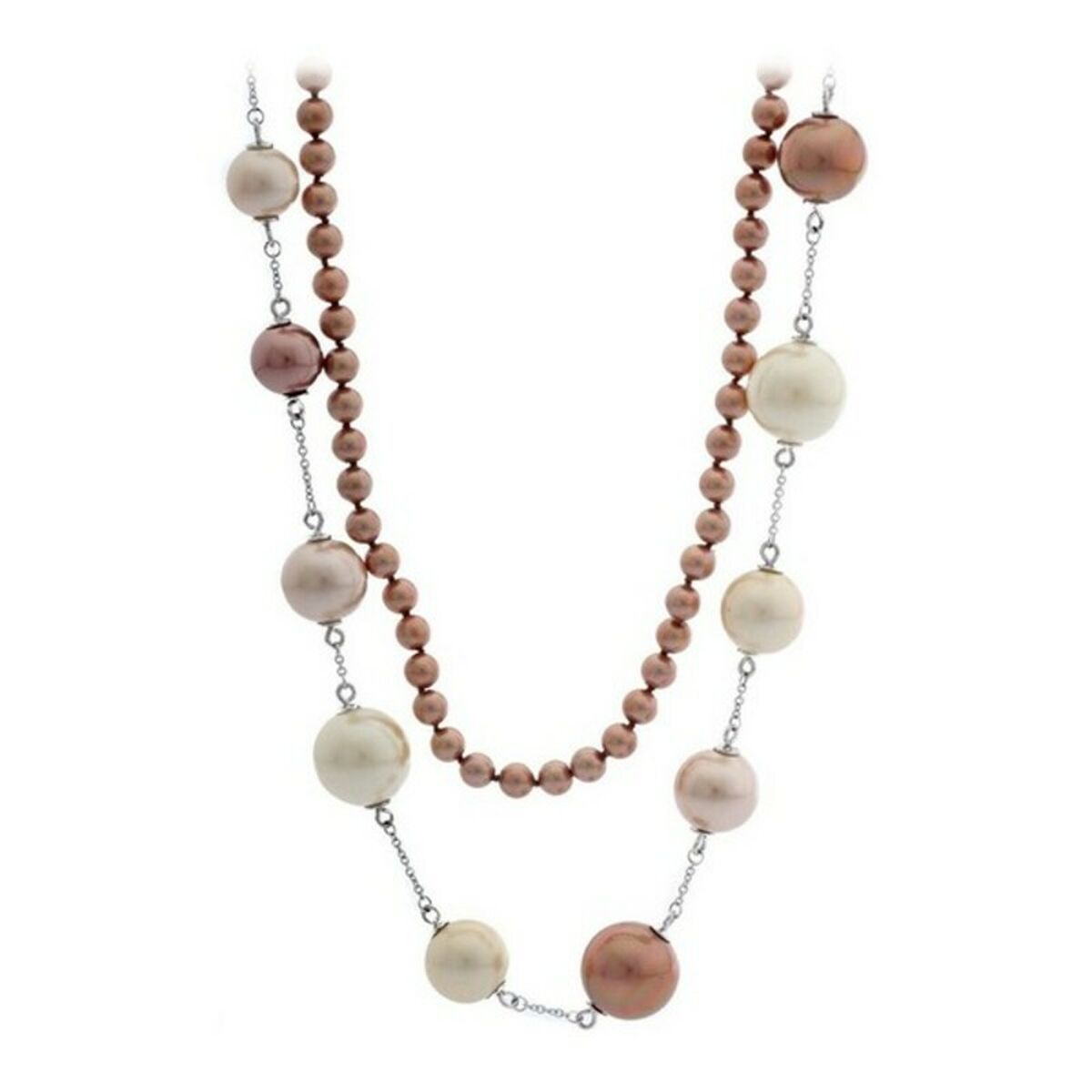 S0304786_0 Damen Halskette Misaki Multicolor aus Silber mit mehrfarbigen Perlen in Beige, Rosa und Braun, ideal für jeden Anlass.