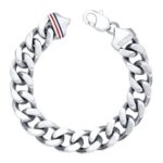 Herren-Armband von Tommy Hilfiger aus poliertem Edelstahl mit grober Panzerkette und emailliertem Logo.