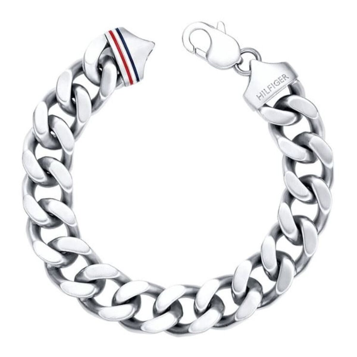 S72109461_0 Herren-Armband von Tommy Hilfiger aus poliertem Edelstahl mit grober Panzerkette und emailliertem Logo.