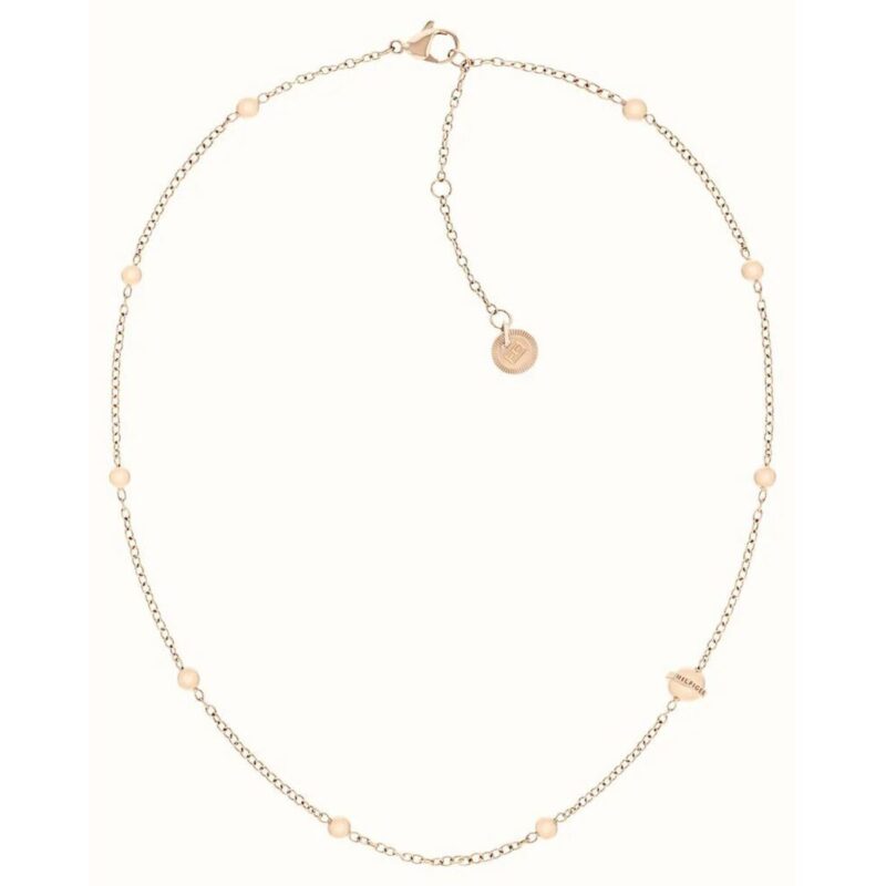 Elegante Damen Halskette Tommy Hilfiger aus hochwertigem Roségold Edelstahl mit filigranem Design und Kugel-Stationen.