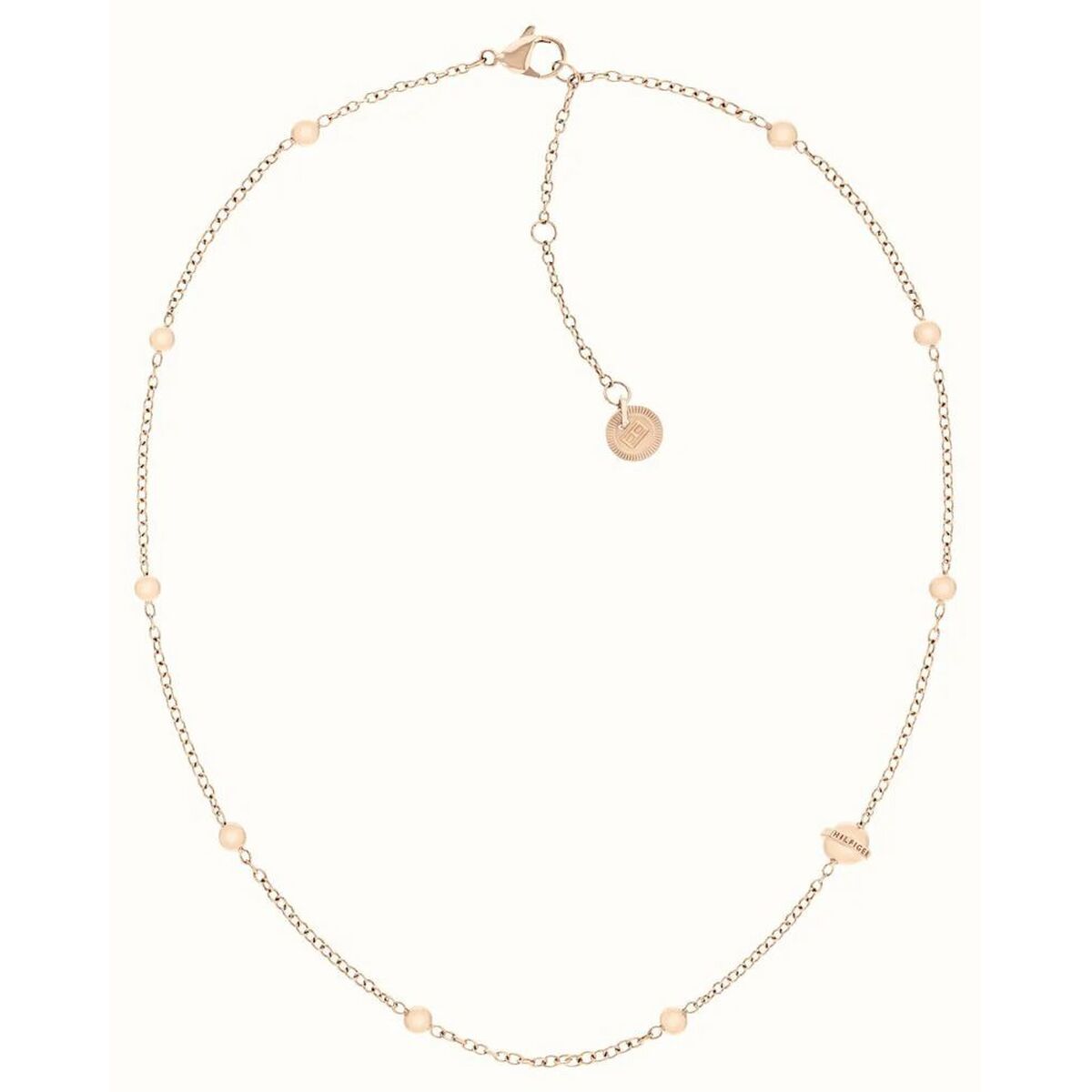 S0388031_0 Elegante Damen Halskette Tommy Hilfiger aus hochwertigem Roségold Edelstahl mit filigranem Design und Kugel-Stationen.