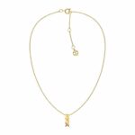 Elegante Damen Halskette Tommy Hilfiger aus goldfarbenem Edelstahl mit Bar-Anhänger und TH-Logo.