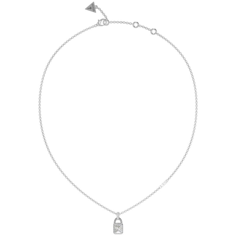 Elegante Damen Halskette von Guess aus Silber Edelstahl mit Zirkonia im Schloss-Design, ideal für jeden Anlass.