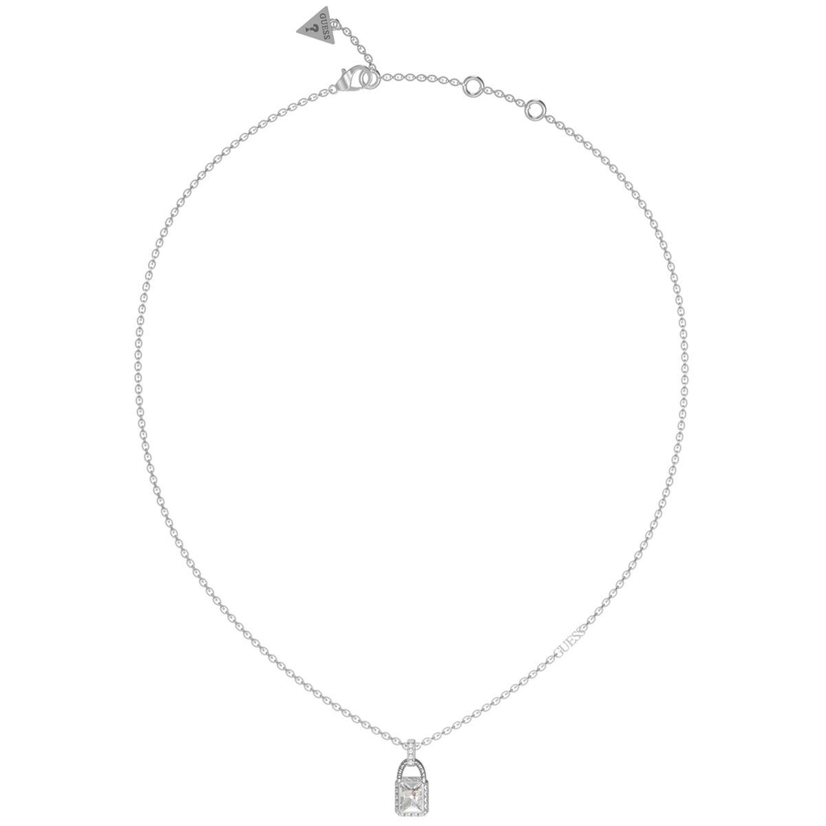 S0383855_0 Elegante Damen Halskette von Guess aus Silber Edelstahl mit Zirkonia im Schloss-Design, ideal für jeden Anlass.