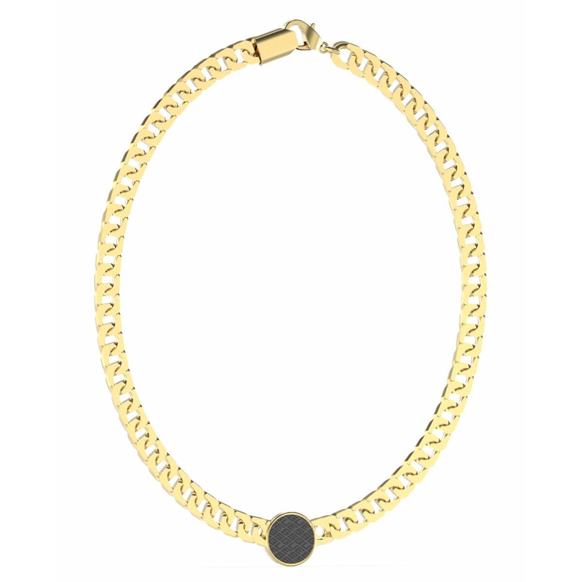 S0383891_0 Elegante Damen Halskette Guess Gold aus Edelstahl mit geometrischem schwarzen Inlay, ideal für jeden Anlass.