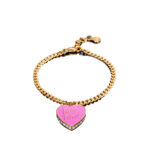 Damen-Armband Chiara Ferragni in Gold/Pink, elegantes Schmuckstück aus Edelstahl mit Karabinerhakenverschluss.