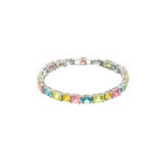 Damen-Armband Chiara Ferragni in Silber und Multicolor mit funkelnden Kristallen im Baguette-Schliff, elegantes Design aus rhodiniertem Messing.