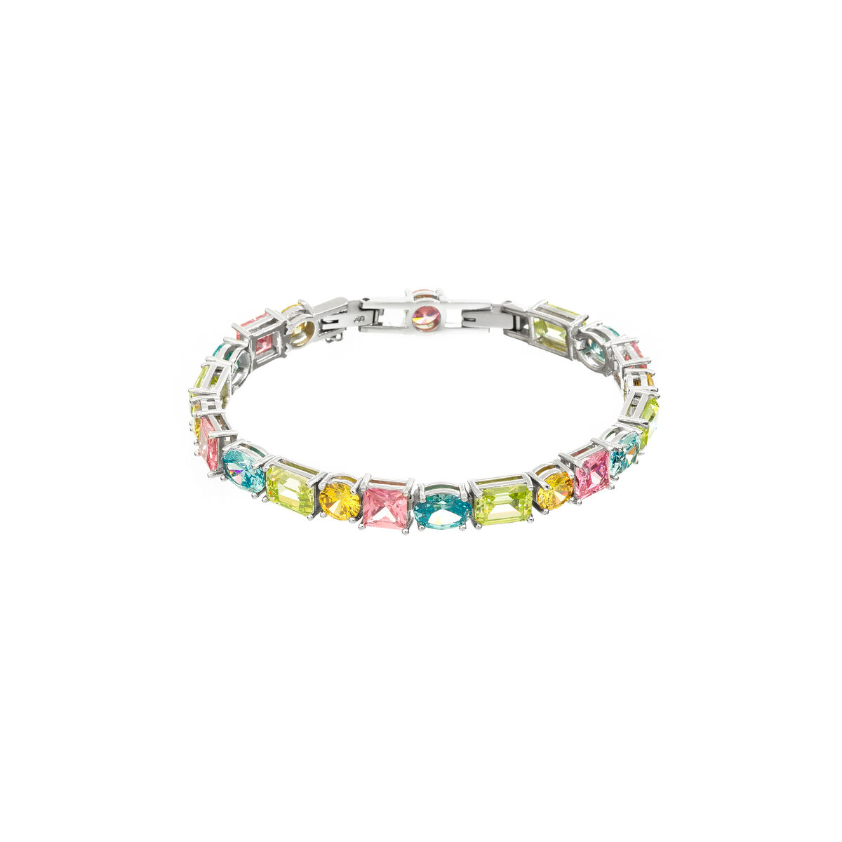 S0393898_0 Damen-Armband Chiara Ferragni in Silber und Multicolor mit funkelnden Kristallen im Baguette-Schliff, elegantes Design aus rhodiniertem Messing.