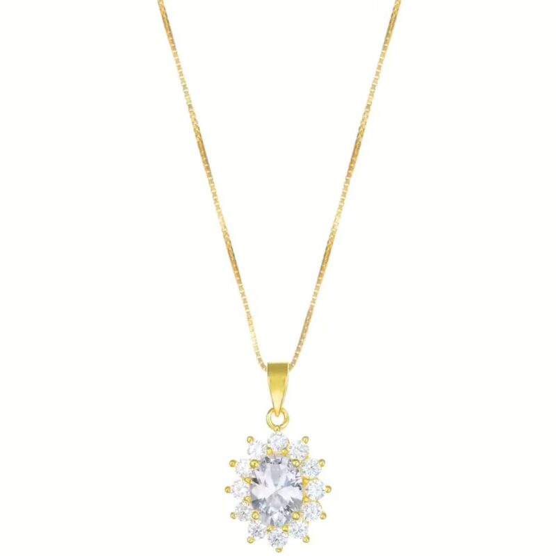 Elegante Damen Halskette Amen Gold aus 925er Silber mit Zirkonia im Halo-Design, ideal für festliche Anlässe.