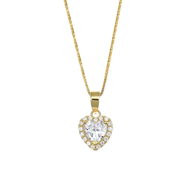 Elegante Damen Halskette Amen Gold aus 925er Silber, vergoldet, mit Herz-Zirkonia und Pavé-Fassung, ideal als Geschenk.