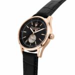 Maserati Herrenuhr (42 mm) mit Edelstahlgehäuse und schwarzem Lederarmband, elegantes Design für jeden Anlass.