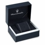 Maserati Herrenuhr (42 mm) mit Edelstahlgehäuse und schwarzem Lederarmband, elegantes Design für jeden Anlass.