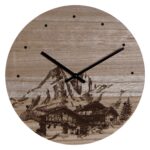 Wanduhr Schwarz Holz MDF von DKD Home Decor mit Bergdesign, 30x30 cm, rund, aus hochwertigem Holz MDF und Aluminium.