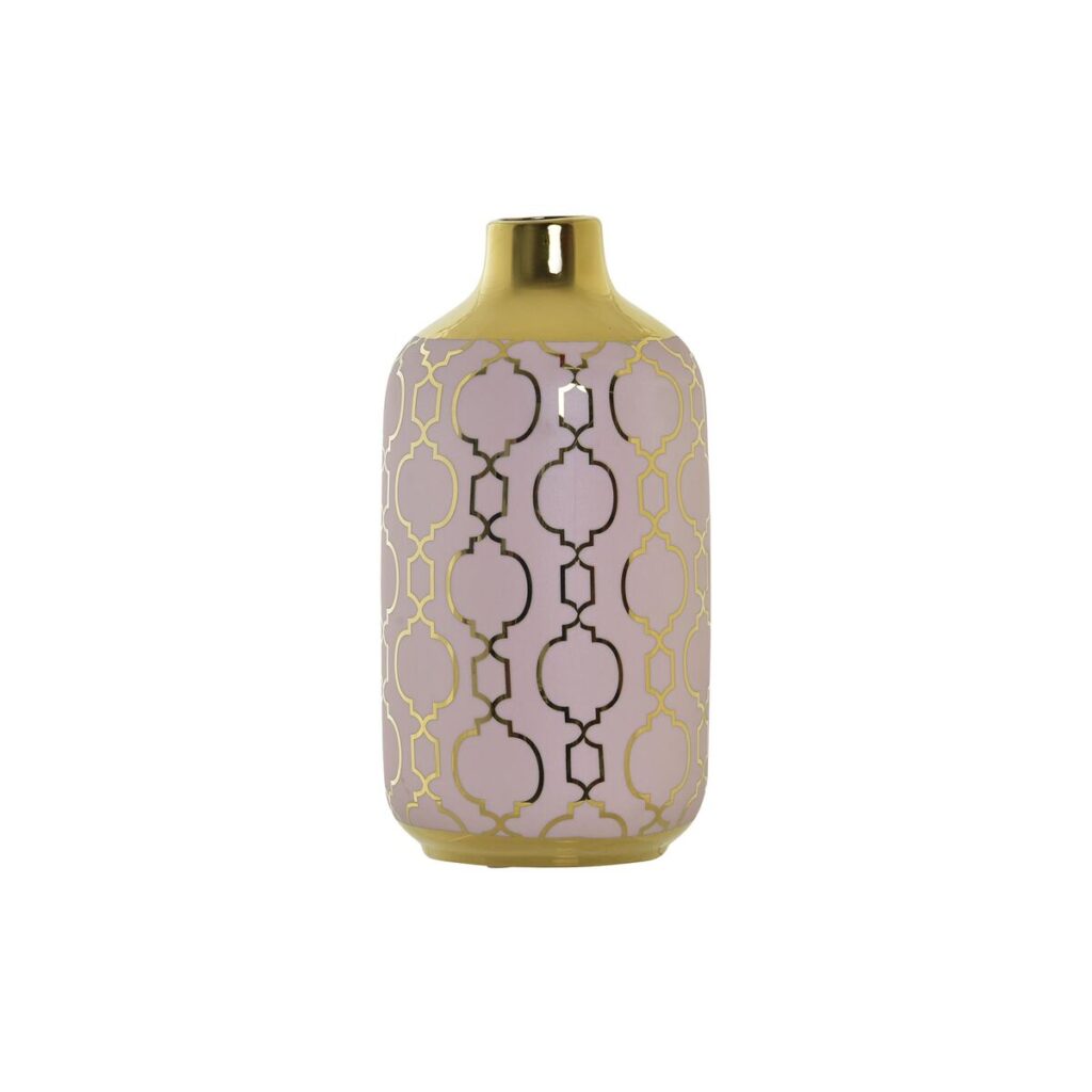 Vase Rosa Gold Porzellan Orientalisch Verchromt von DKD Home Decor, 13 x 13 x 26 cm, stilvolle Dekoration für jedes Zuhause.