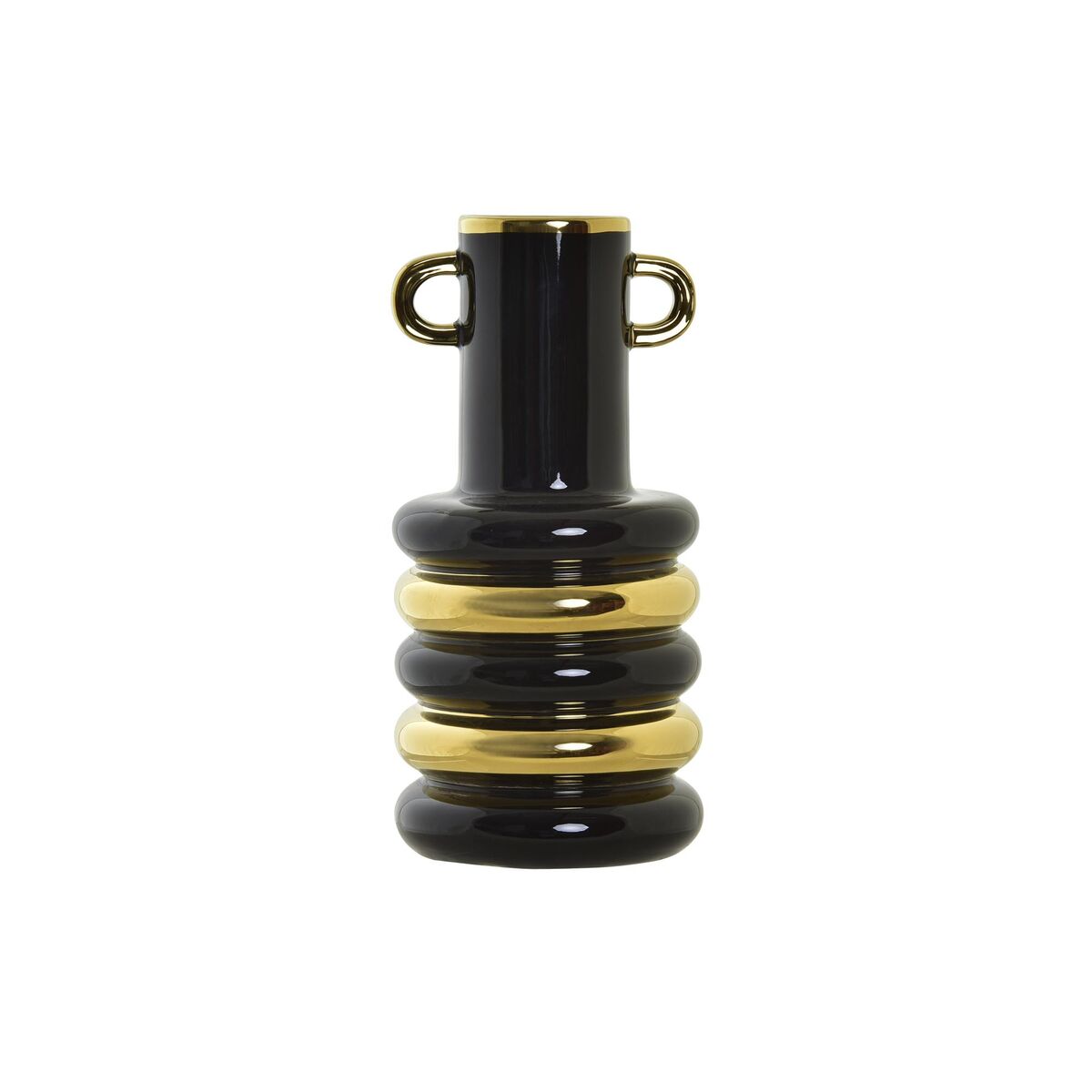 S3030925_0 Moderne Vase aus Porzellan in Schwarz und Gold von DKD Home Decor, 15 x 15 x 29 cm, stilvolles Wohnaccessoire.