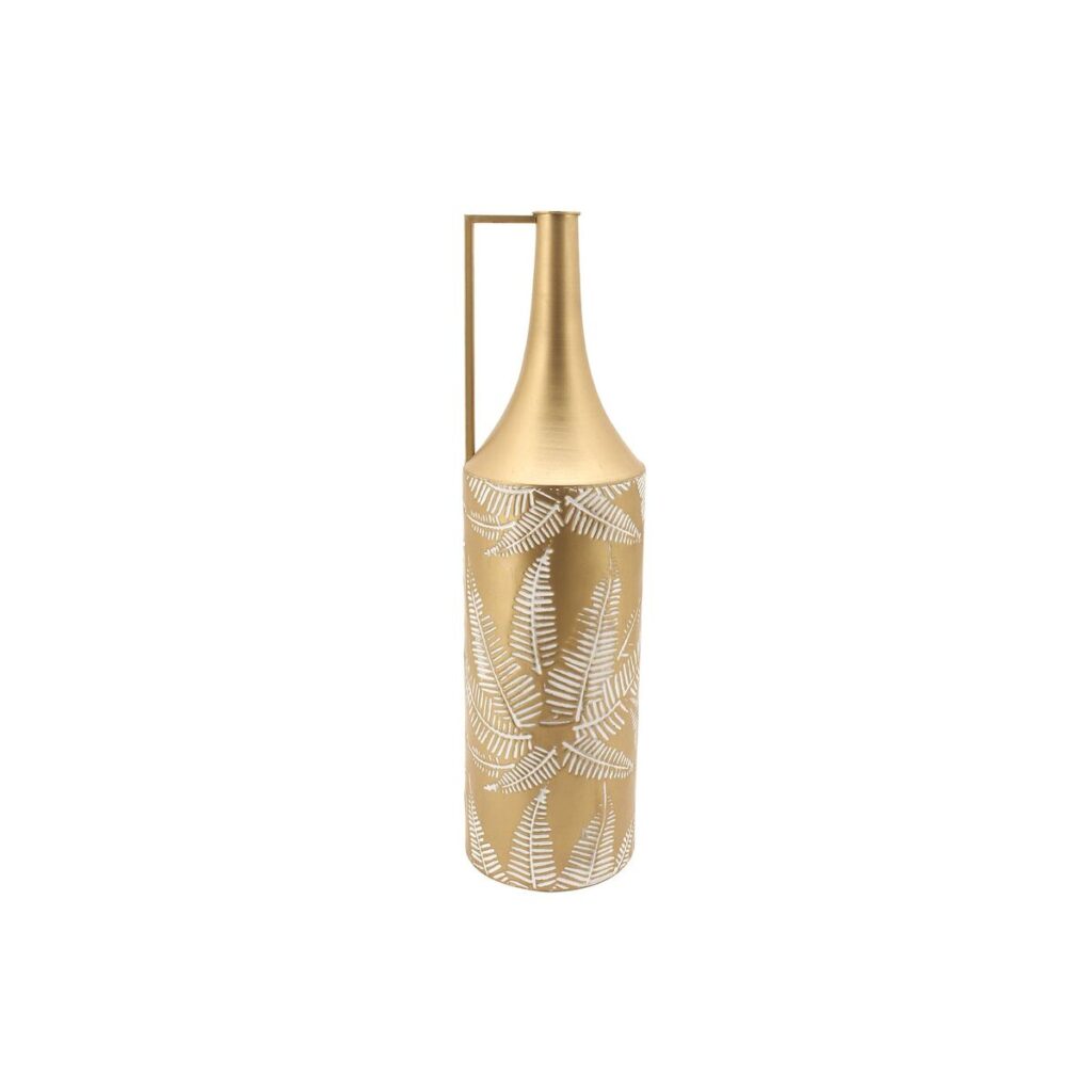 Vase Gold Metall Creme mit tropischem Pflanzenblatt-Design von DKD Home Decor, 81 cm hoch, stilvolles Wohnaccessoire