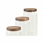 Vorratsglas-Set 3-tlg. aus Akazienholz und Borosilikatglas von DKD Home Decor, ideal für die stilvolle Aufbewahrung von Lebensmitteln.