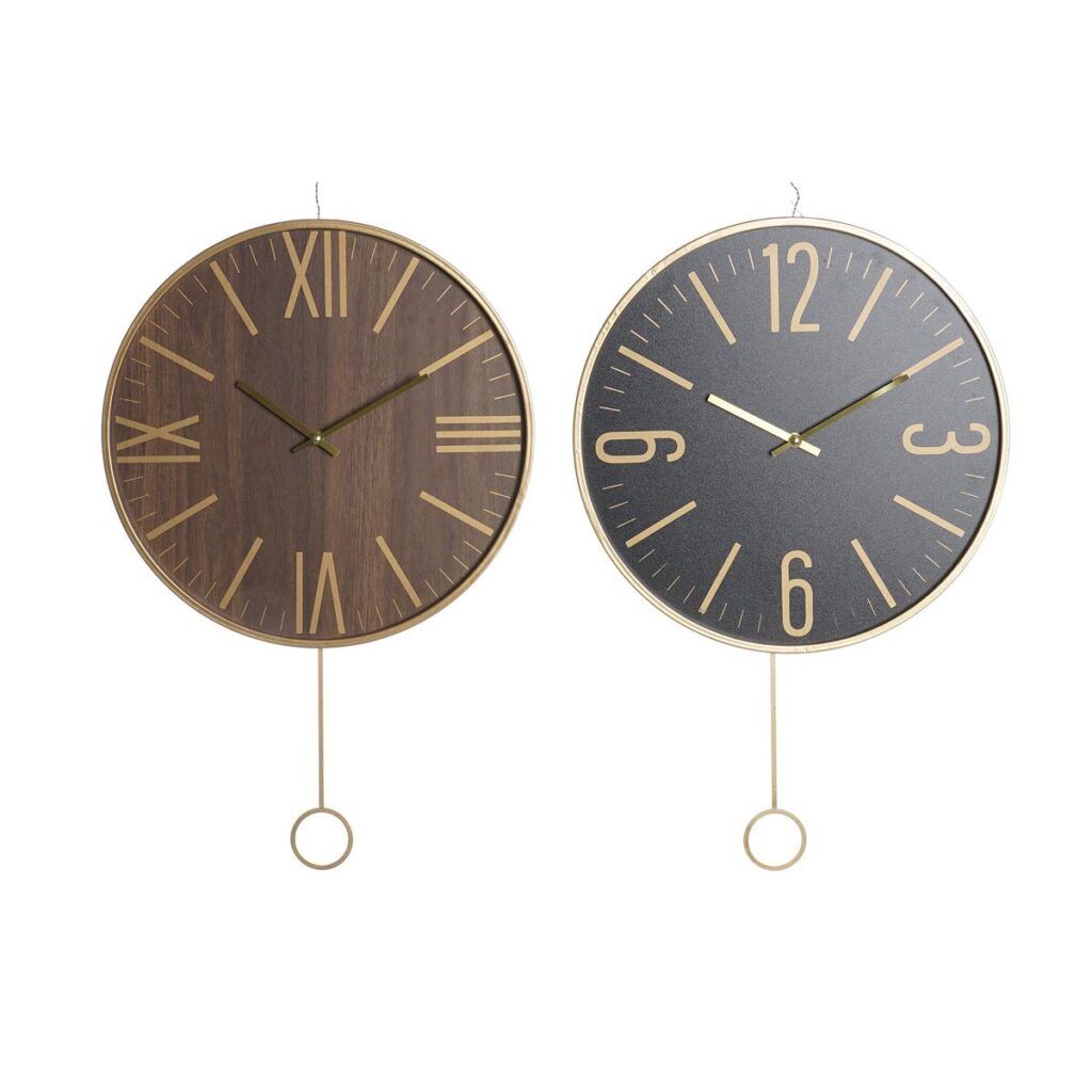 Wanduhr Schwarz Braun Eisen Pendel Holz MDF DKD Home Decor im 2er Set, stilvolle Wanddekoration für jedes Zuhause.
