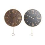 Wanduhr Schwarz Braun Eisen Pendel Holz MDF DKD Home Decor im 2er Set, stilvolle Wanddekoration für jedes Zuhause.