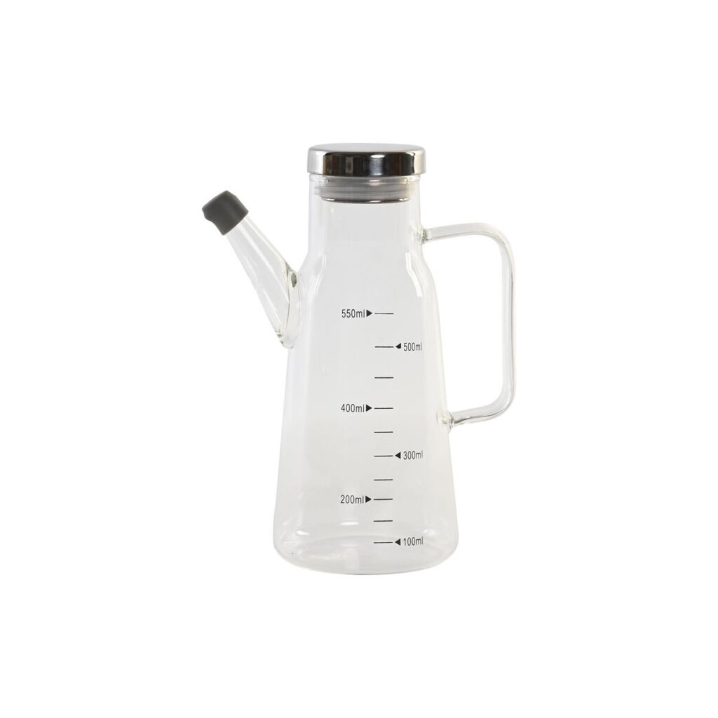 Ölfläschchen 550 Ml Silberfarben aus Edelstahl und Borosilikatglas von DKD Home Decor, ideal für die moderne Küche.