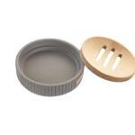 Seifenschale Grau DKD Home Decor aus Zement und Bambus, 11 x 11 x 2,5 cm, stilvolles Badezimmeraccessoire