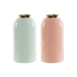 Vase Grün Gold Koralle von DKD Home Decor, Set mit 2 Vasen aus Eisen mit eleganter Lackierung, 13 x 13 x 25 cm.