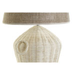 Tischlampe Weiß Braun DKD Home Decor - elegante Tischlampe aus Stoff, Leinen und Rattan mit tropischem Design.