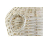 Tischlampe Weiß Braun DKD Home Decor - elegante Tischlampe aus Stoff, Leinen und Rattan mit tropischem Design.