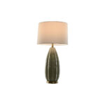 Tischlampe Weiß Grün Home ESPRIT aus Steingut und Leinen, modernes Design, 50 W, 220 V, Maße 40 x 40 x 78 cm