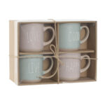 Henkelbecher-Set Blau/Rosa, 4-teilig aus Steingut, 355 ml, modernes Design von Home Esprit